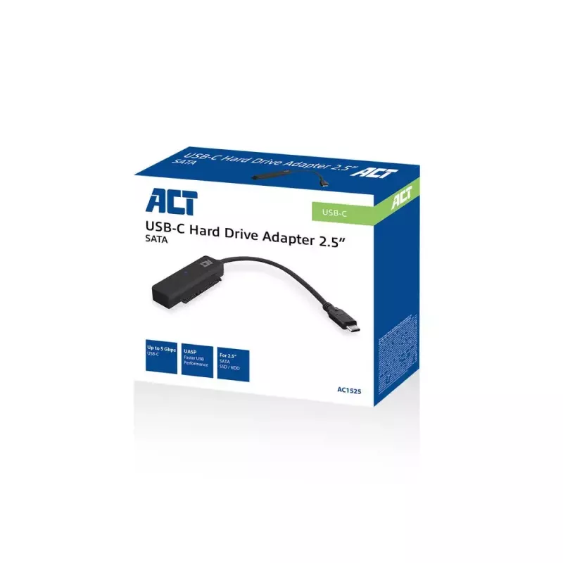 Kabel przejściówki ACT USB-C do dysku SATA 2,5 cala HDD/SSD AC1525 0,15 m czarny