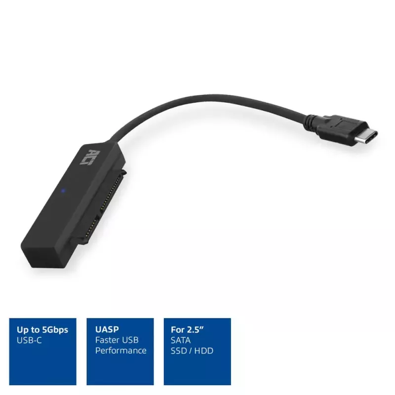 Kabel przejściówki ACT USB-C do dysku SATA 2,5 cala HDD/SSD AC1525 0,15 m czarny