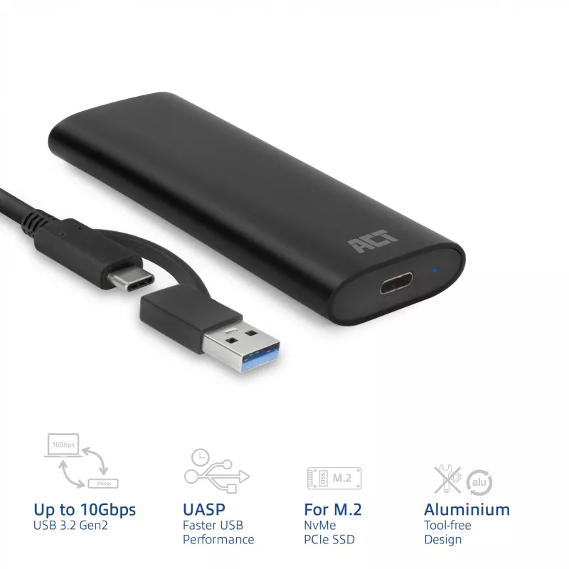 Obudowa SSD ACT AC1615 USB-C M.2 NVMe PCIe 10 Gbit/s Czarna