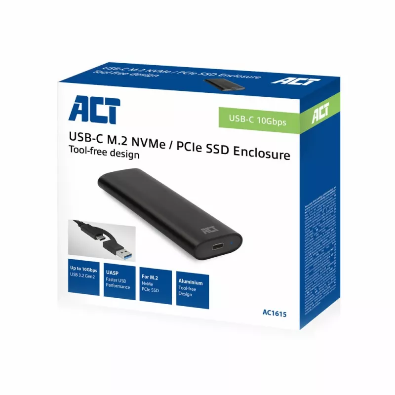 Obudowa SSD ACT AC1615 USB-C M.2 NVMe PCIe 10 Gbit/s Czarna