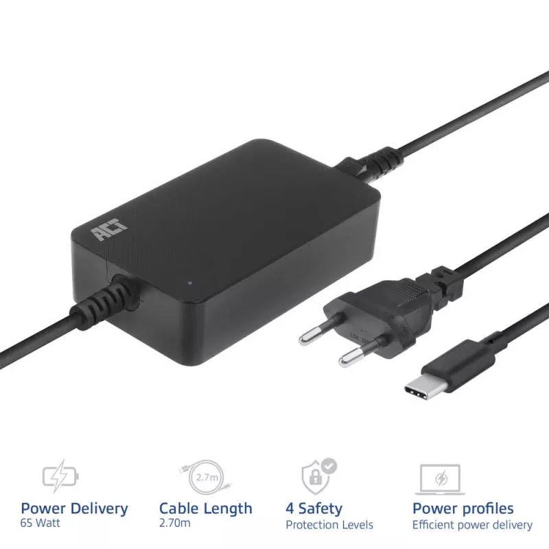 ACT Ładowarka do laptopa USB-C z profilami Power Delivery 65W
