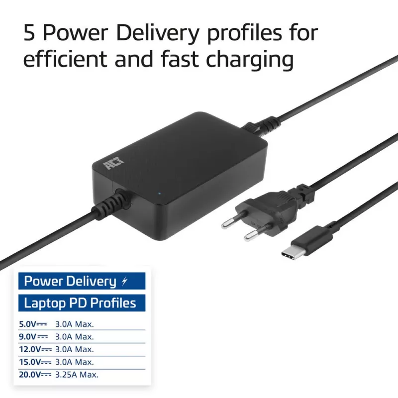 ACT Ładowarka do laptopa USB-C z profilami Power Delivery 65W