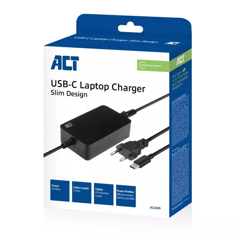 ACT Ładowarka do laptopa USB-C z profilami Power Delivery 65W