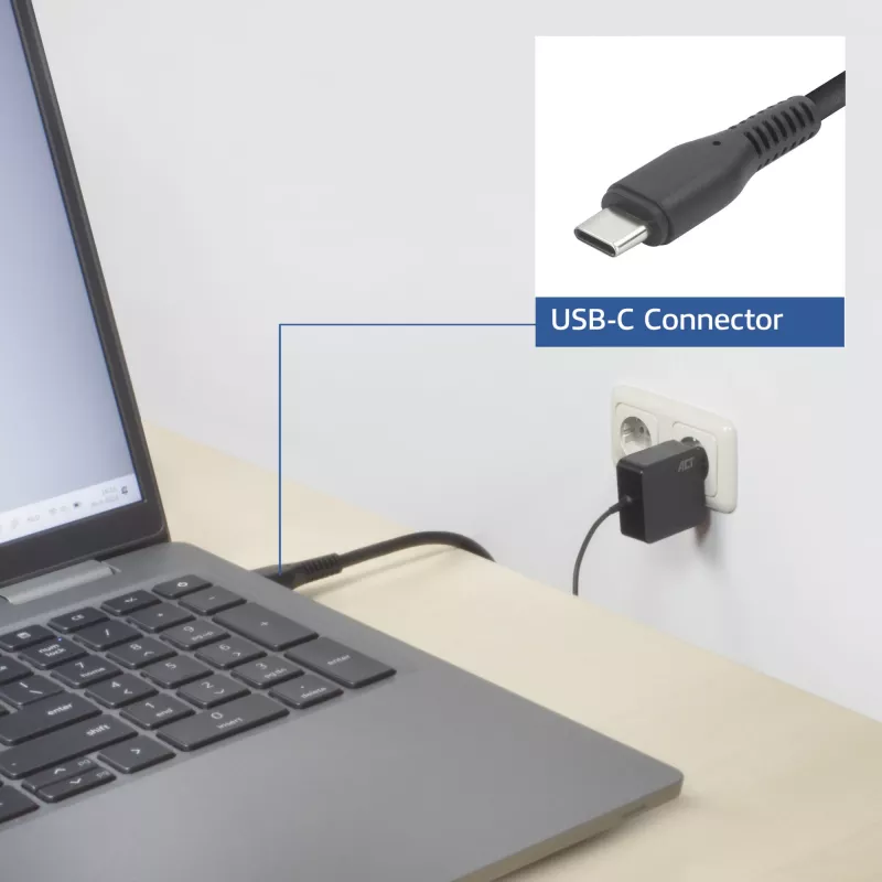 Ładowarka ścienna ACT USB-C do laptopa 65W z profilami Power Delivery, 2 metry