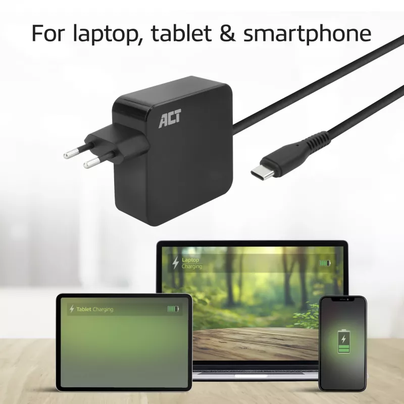 Ładowarka ścienna ACT USB-C do laptopa 65W z profilami Power Delivery, 2 metry
