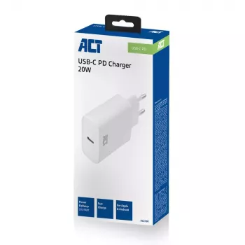 ACT Compact USB-C Charger 20W Szybkie ładowanie Uniwersalna ładowarka sieciowa Biała