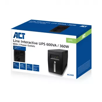 ACT Line Interactive UPS 600 VA - 360W z AVR, Line-Interactive, 0,6 kVA, 360 W, 240 V, ochrona przed przeładowaniem, nadmiernym rozładowaniem, przeciążeniem, zwarciem, złącze C13, typ F