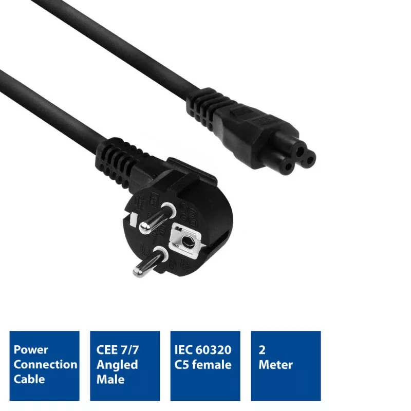 ACT Powercord kabel zasilający CEE7/7 męski (kątowy) - C5 czarny 2 m
