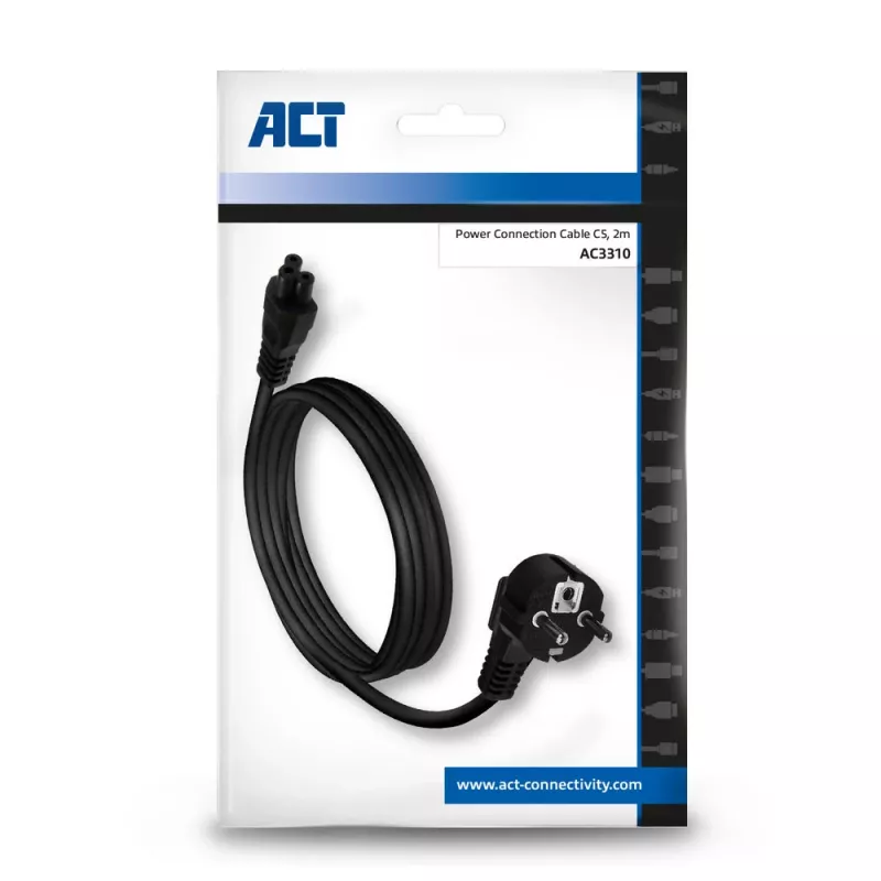 ACT Powercord kabel zasilający CEE7/7 męski (kątowy) - C5 czarny 2 m