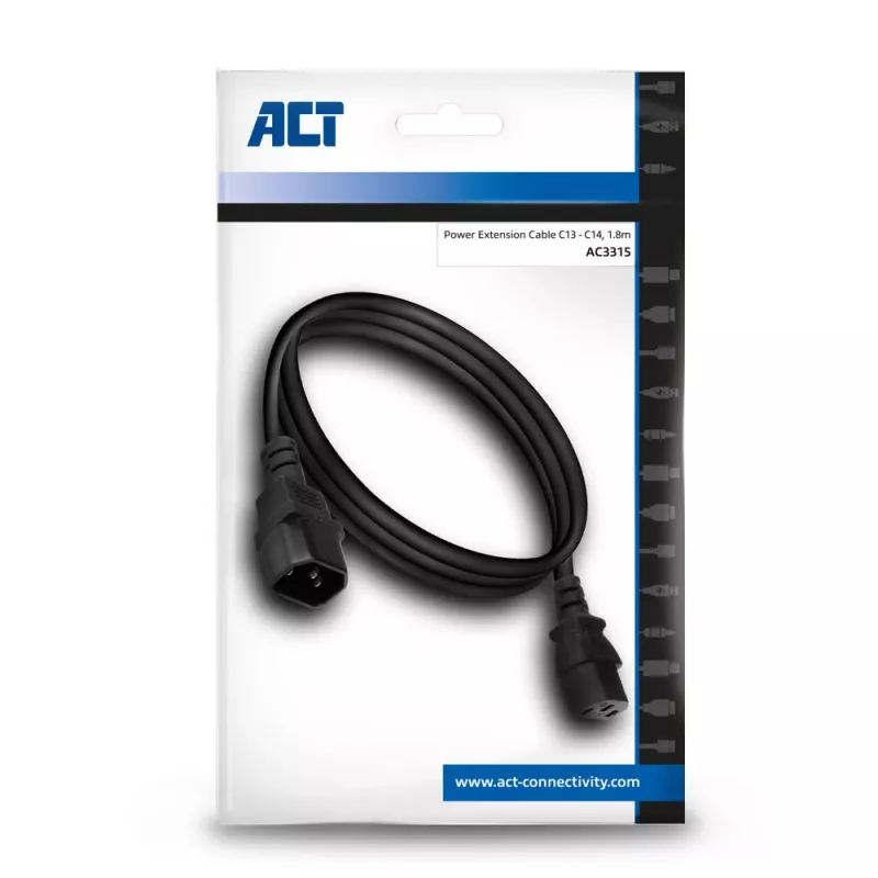 Przewód zasilający C13 C14 czarny 1,8 m ACT Powercord