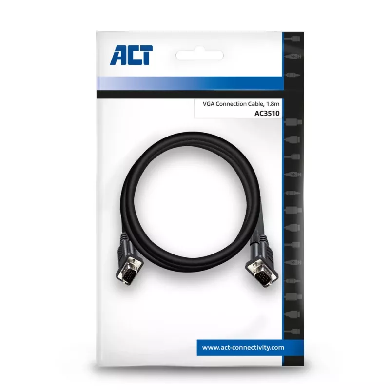 Kabel VGA ACT AC3510 — 1,8 m, VGA (D-Sub) do VGA (D-Sub), czarny