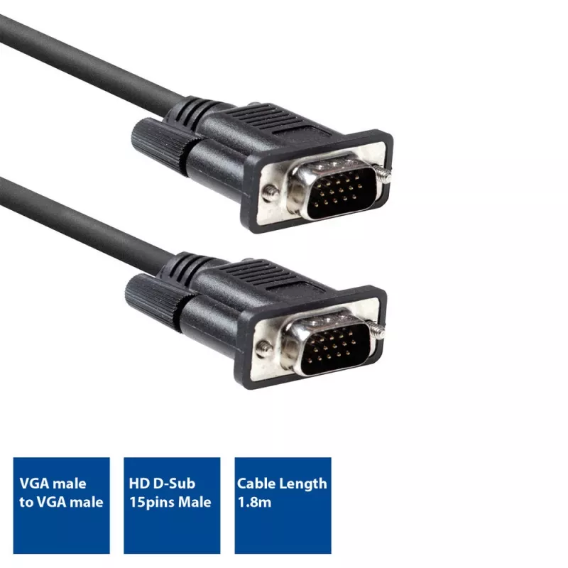 Kabel VGA ACT AC3510 — 1,8 m, VGA (D-Sub) do VGA (D-Sub), czarny