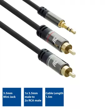 Kabel audio ACT AC3605 1,5 m 3,5 mm na 2 x RCA czarny