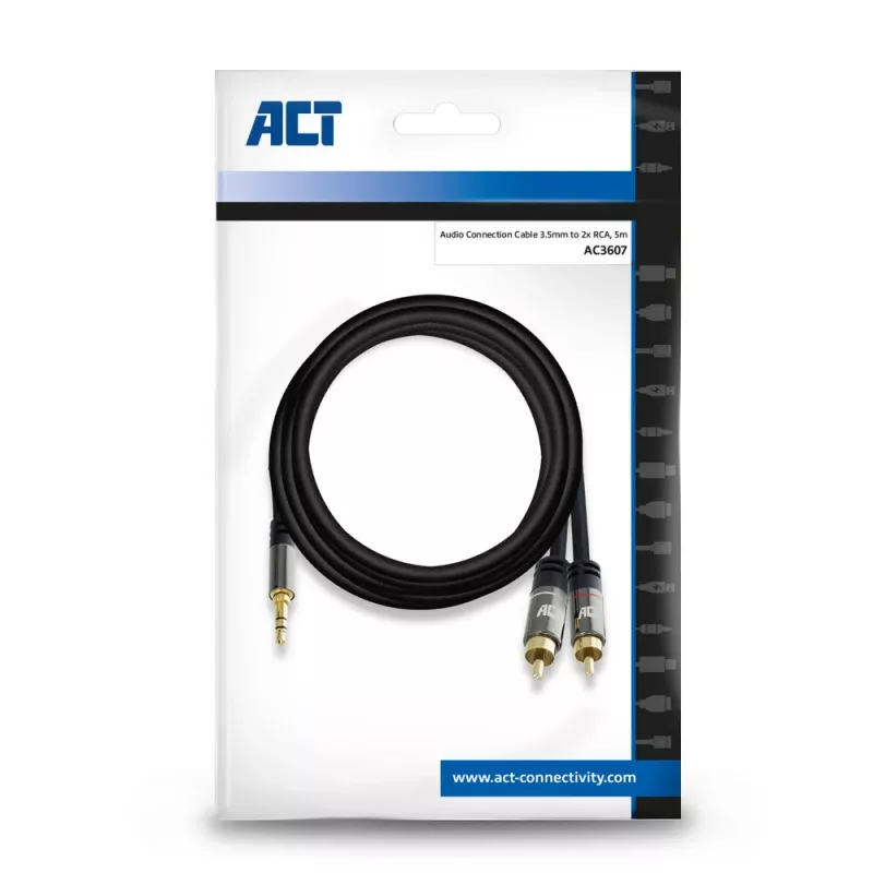 ACT 5 metrów Wysokiej jakości kabel połączeniowy audio 1x wtyk jack stereo 3,5 mm - 2x wtyki RCA