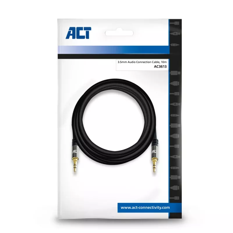ACT 10-metrowy wysokiej jakości kabel połączeniowy audio, wtyk stereo jack 3,5 mm męski - męski