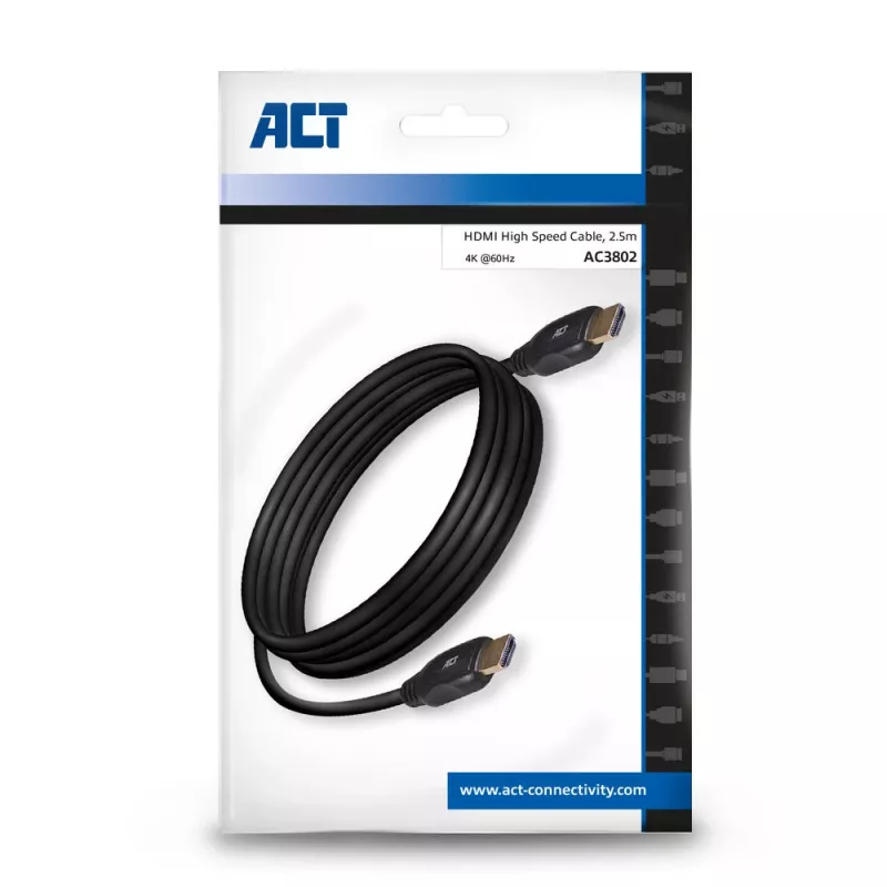 Przewód HDMI 2,5 m ACT 4K High Speed v2.0 HDMI-A męski - HDMI-A męski