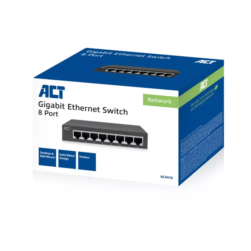 Przełącznik niezarządzalny ACT AC4418 8 portów Gigabit Ethernet 10/100/1000