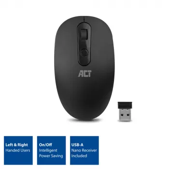 Bezprzewodowa mysz ACT 1200 DPI, symetryczna, RF Wireless, 1200 DPI, czarna