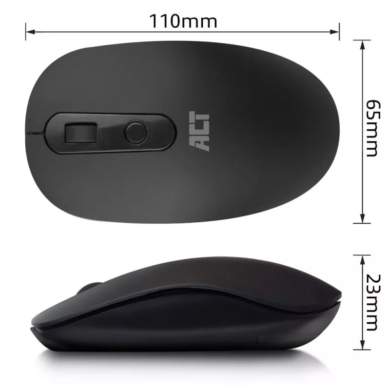 Bezprzewodowa mysz ACT 1200 DPI, symetryczna, RF Wireless, 1200 DPI, czarna