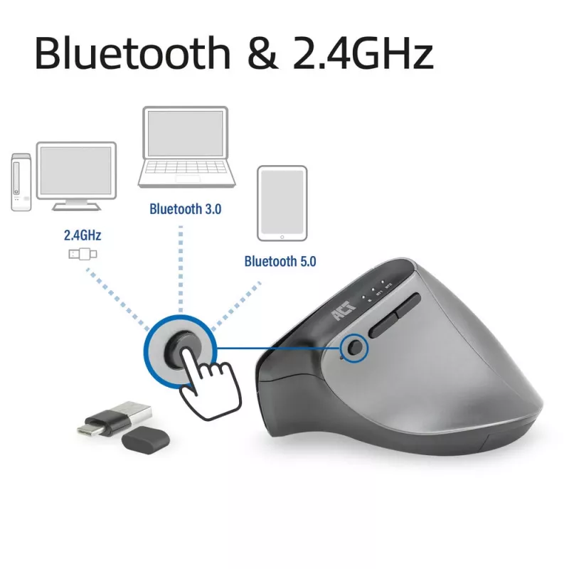 ACT Bezprzewodowa mysz ergonomiczna z Bluetooth i USB-C/USB-A