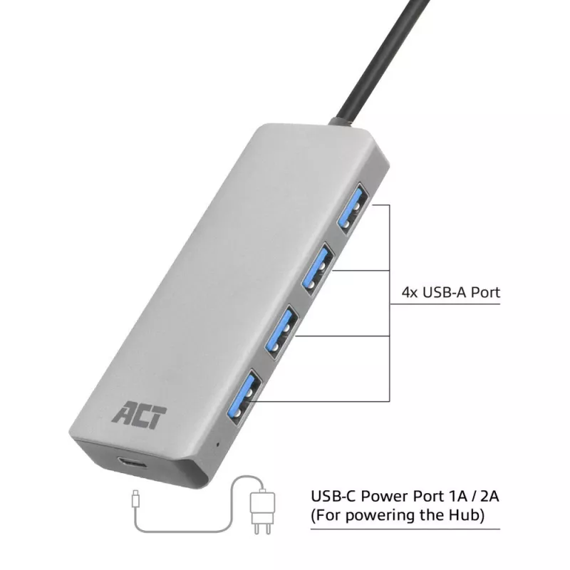 USB Hub ACT AC6121 Type-A 5000 Mbit/s Aluminium