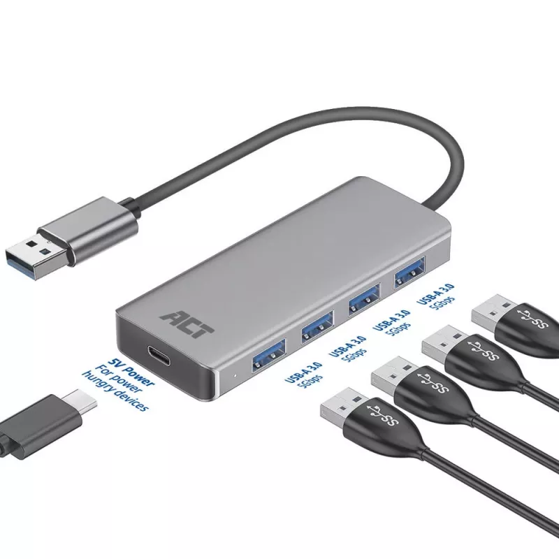 USB Hub ACT AC6121 Type-A 5000 Mbit/s Aluminium