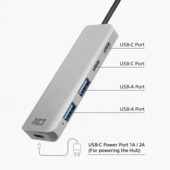 Koncentrator USB ACT AC6125 3.2 Gen 1 Type-A 5000 Mbit/s szary