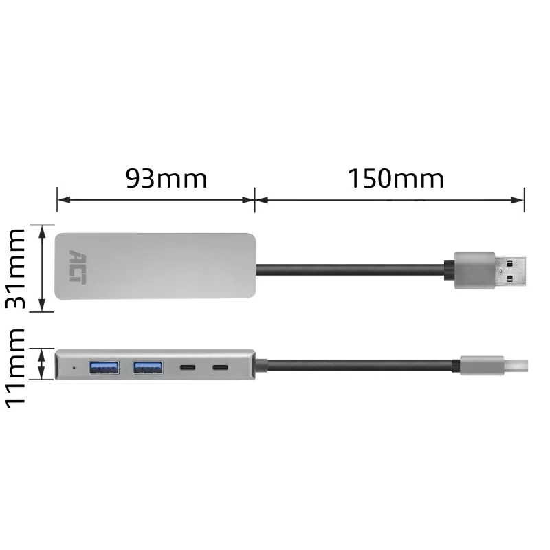 Koncentrator USB ACT AC6125 3.2 Gen 1 Type-A 5000 Mbit/s szary