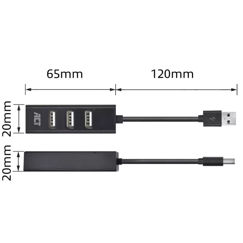 Koncentrator USB ACT AC6205 2.0 480 Mbit/s Czarny 0.12m