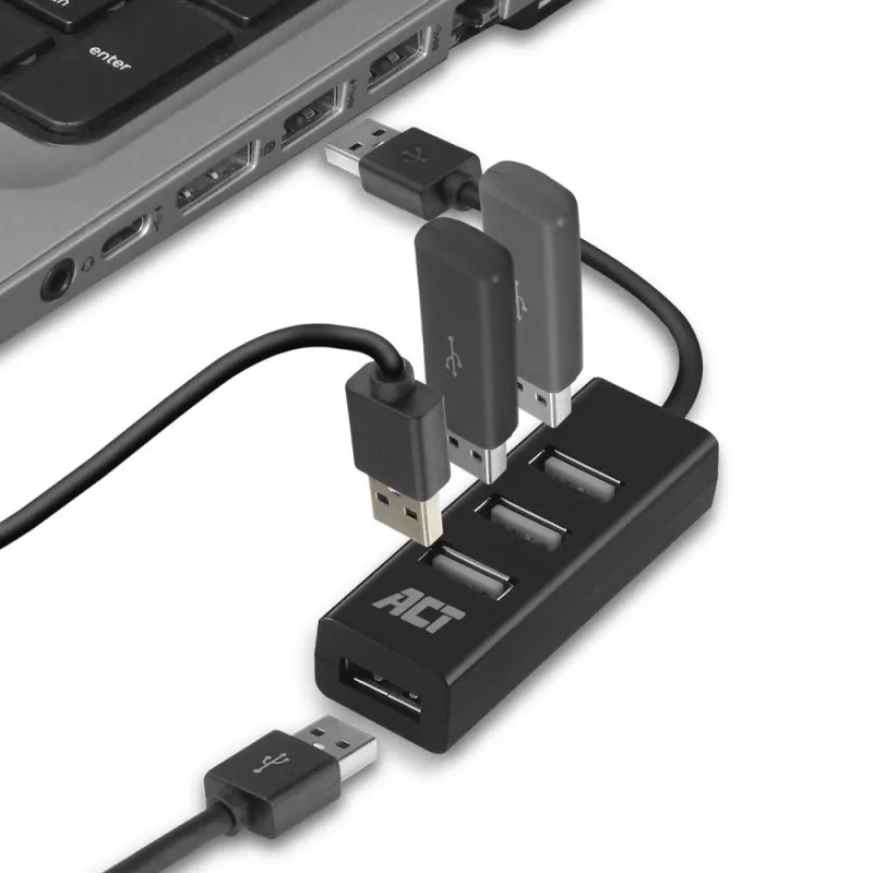 Koncentrator USB ACT AC6205 2.0 480 Mbit/s Czarny 0.12m