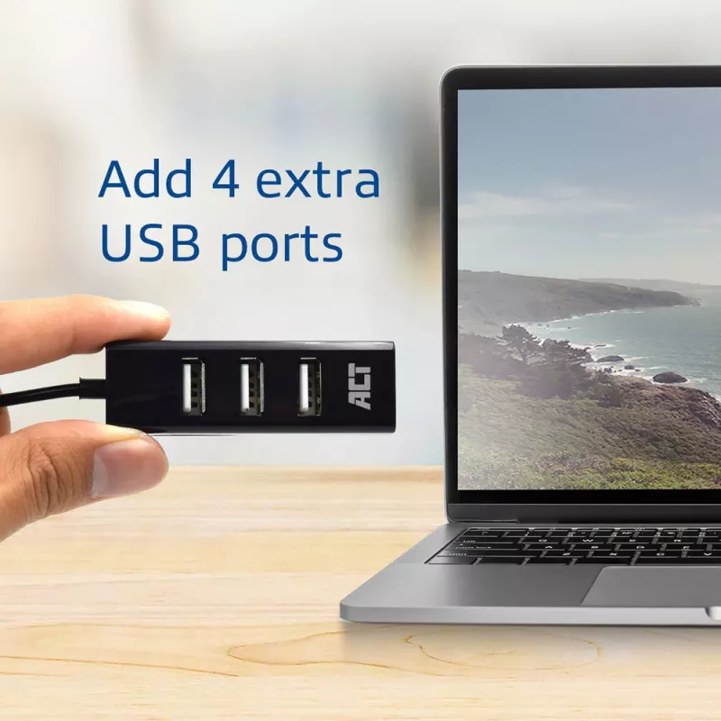 Koncentrator USB ACT AC6205 2.0 480 Mbit/s Czarny 0.12m