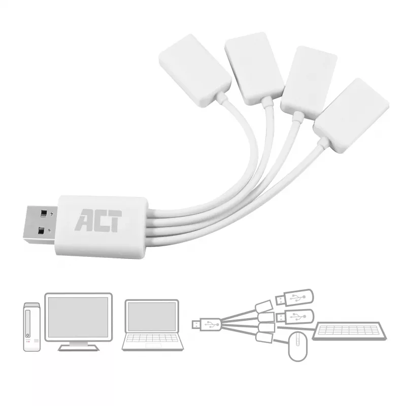 Elastyczny koncentrator USB ACT 4 porty USB-A USB 3.2 Gen 1 Biały 480 Mbit/s