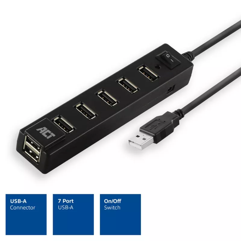 Koncentrator USB ACT AC6215 480 Mbit/s Czarny