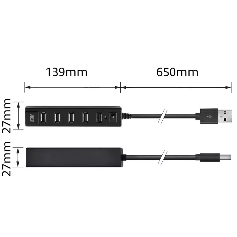 Koncentrator USB ACT AC6215 480 Mbit/s Czarny