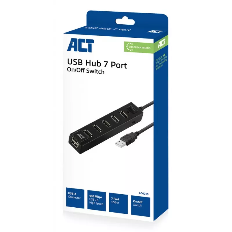 Koncentrator USB ACT AC6215 480 Mbit/s Czarny