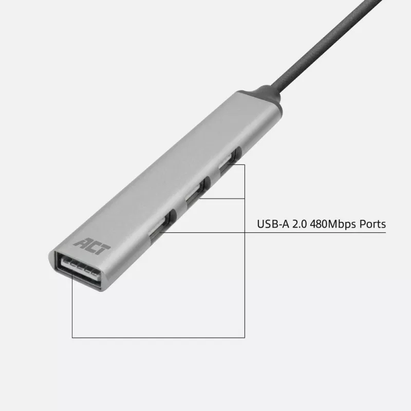ACT AC6225 Hub USB 2.0 480 Mbit/s Szary Aluminium