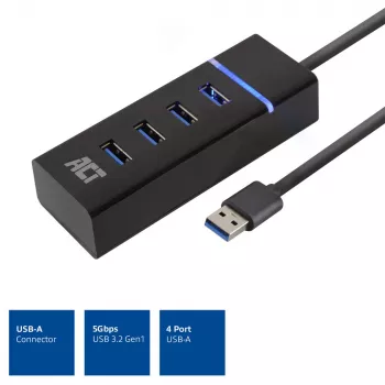 ACT AC6300 USB 3.2 Gen 1 Hub Type-A 5000 Mbit/s Czarny