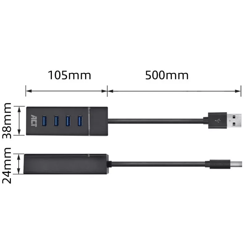 ACT AC6300 USB 3.2 Gen 1 Hub Type-A 5000 Mbit/s Czarny