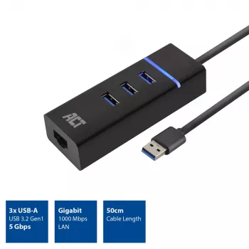 Stacja dokująca ACT AC6310 USB 3.2 Gen 1 przewodowa czarna Ethernet