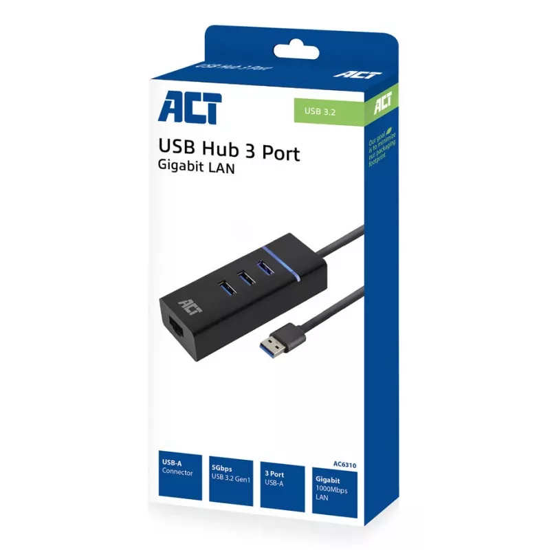 Stacja dokująca ACT AC6310 USB 3.2 Gen 1 przewodowa czarna Ethernet
