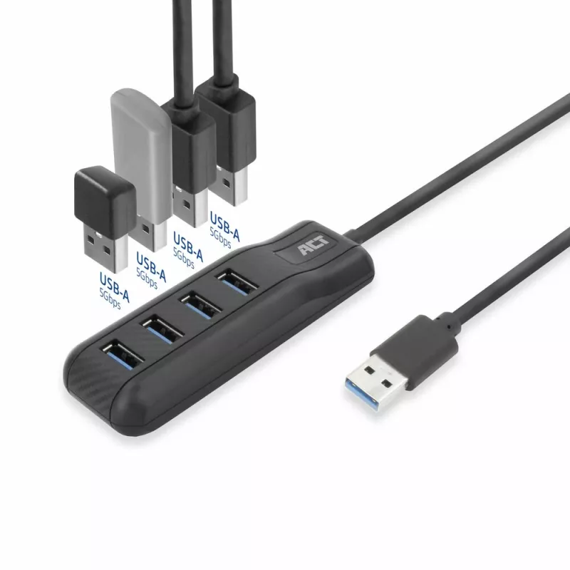 ACT AC6320 hub interfejsów USB 3.2 Gen 1 (3.1 Gen 1) Type-A 5000 Mbit/s Czarny