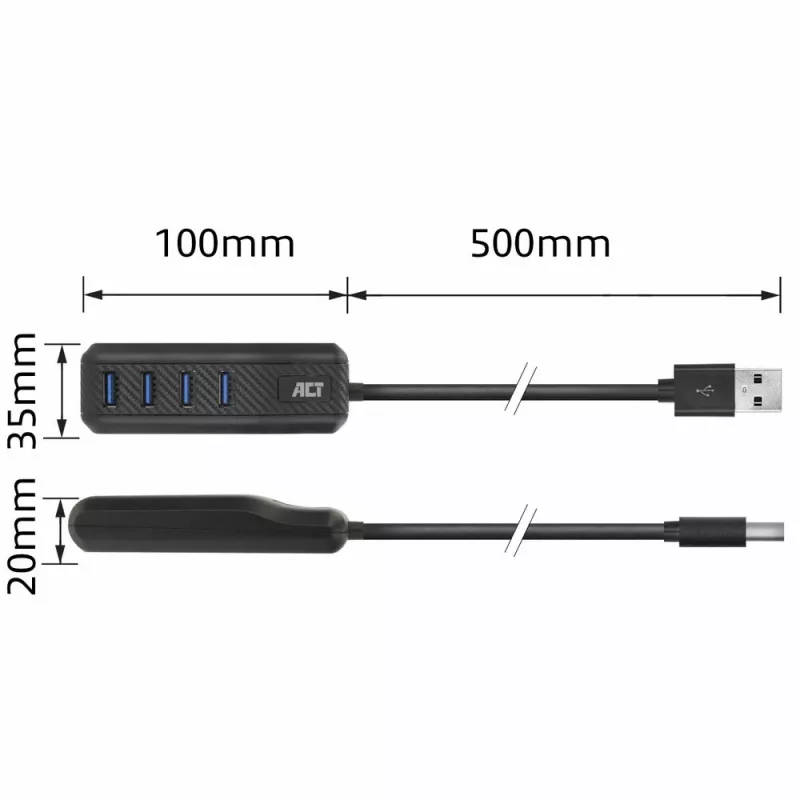 ACT AC6320 hub interfejsów USB 3.2 Gen 1 (3.1 Gen 1) Type-A 5000 Mbit/s Czarny