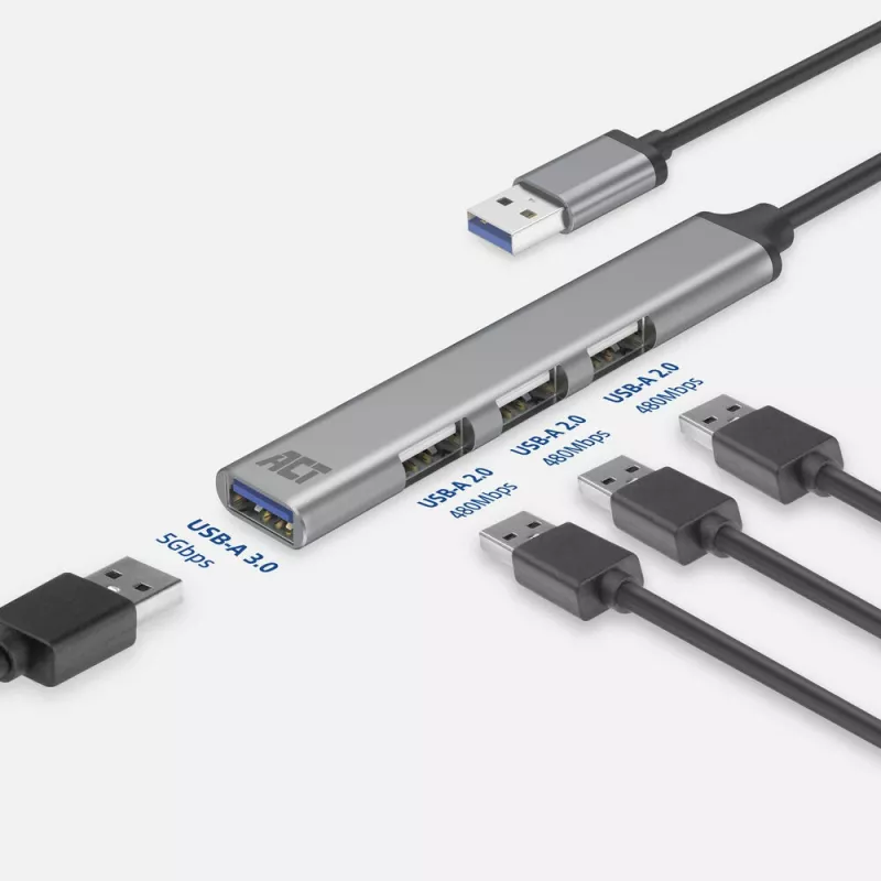 ACT AC6325 USB 3.2 Gen 1 Type-A Hub 5000 Mbit/s Szary