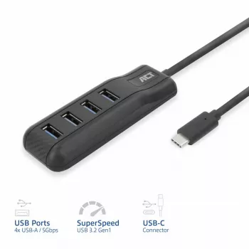 ACT AC6420 koncentrator interfejsów USB 3.2 Gen 1 (3.1 Gen 1) Type-C 5000 Mbit/s Czarny