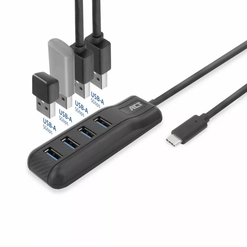 ACT AC6420 koncentrator interfejsów USB 3.2 Gen 1 (3.1 Gen 1) Type-C 5000 Mbit/s Czarny