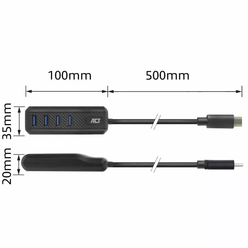 ACT AC6420 koncentrator interfejsów USB 3.2 Gen 1 (3.1 Gen 1) Type-C 5000 Mbit/s Czarny