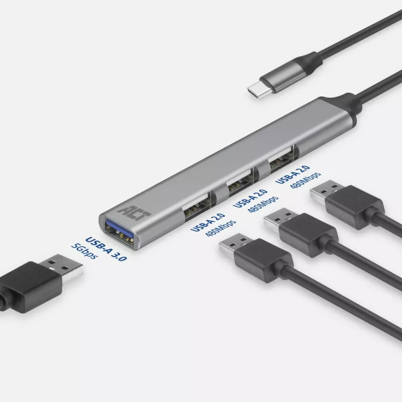Koncentrator USB ACT AC6425 Type-C 5000 Mbit/s Aluminium Szary