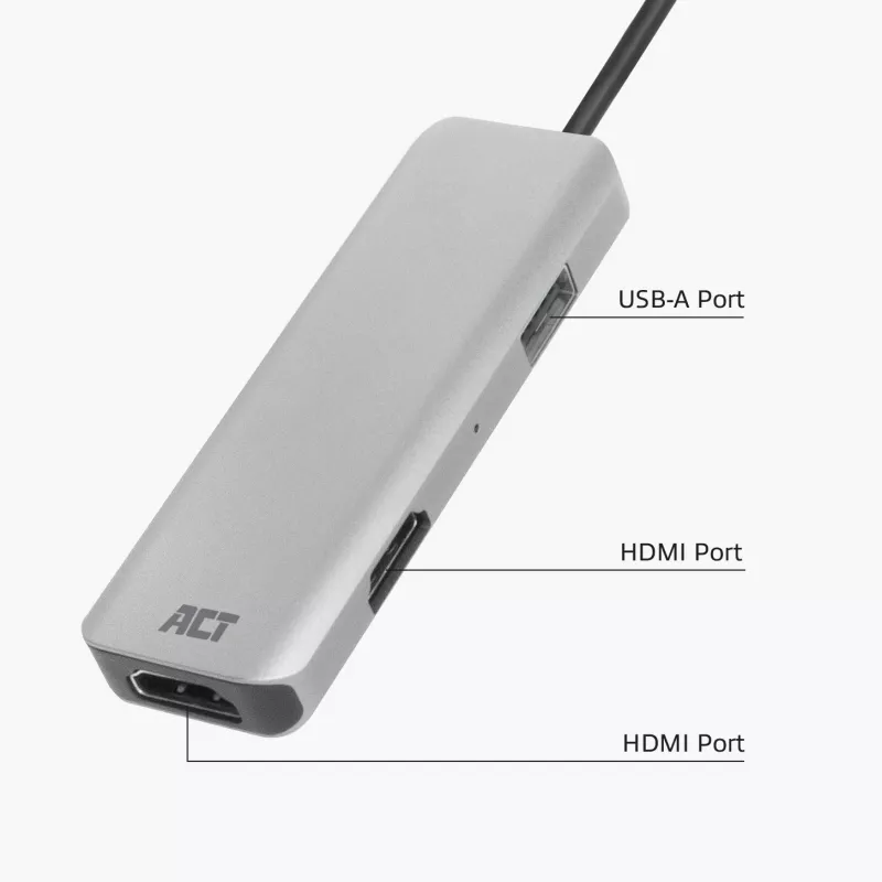 Adapter wieloportowy ACT USB-C 4K do 2 monitorów HDMI, port danych USB-A