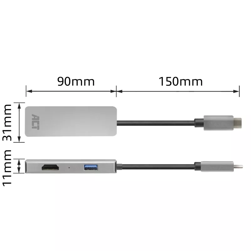 Adapter wieloportowy ACT USB-C 4K do 2 monitorów HDMI, port danych USB-A