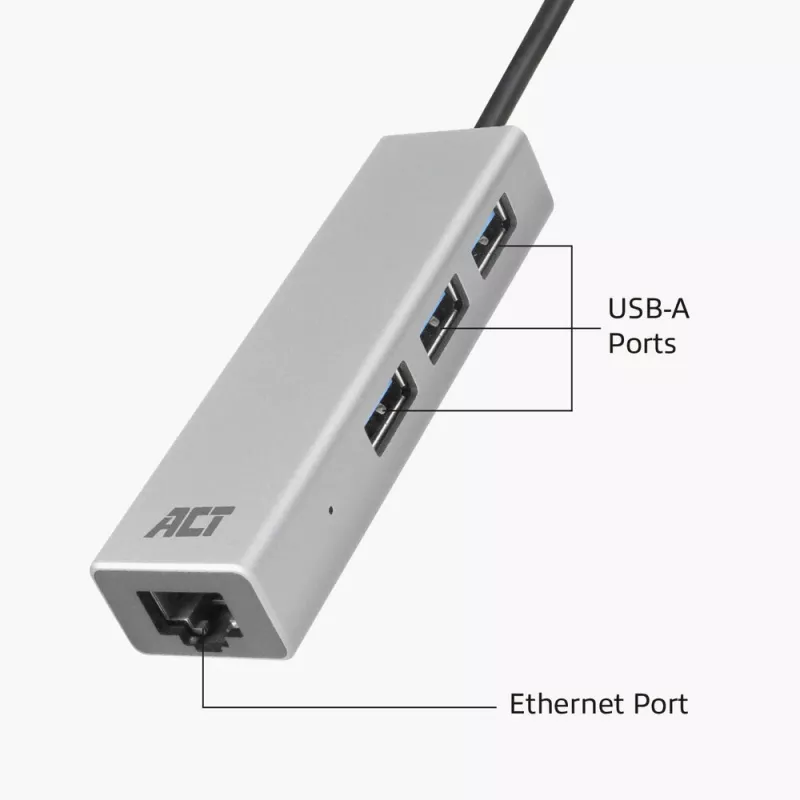 Koncentrator USB-C ACT AC7055 3x USB-A Gigabit Ethernet